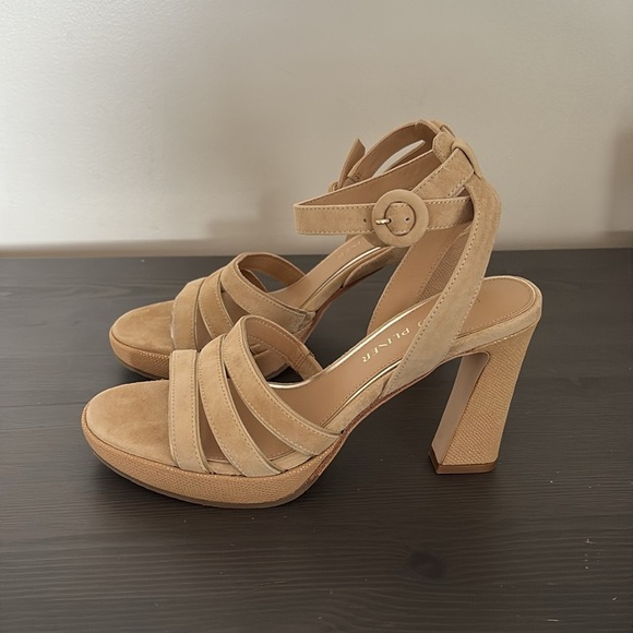 New Donald Pliner Ankle Strap Platform Baybi Sandal 4” Heel Tan Size 8 - Picture 2 of 11